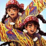  braid earrings hat jewelry laila_(otoyomegatari) leyli_(otoyomegatari) multiple_girls necklace open_mouth otoyomegatari satou_toshio_(suisuisuisui) siblings sisters twin_braids twins yellow_eyes 