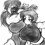  2girls breasts fighting gloves hatomame huge_breasts long_hair maki_hibino multiple_girls muscle muscles punch punching ryona short_hair 