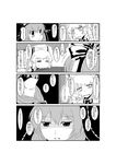  =_= bow comic fujiwara_no_mokou greyscale hair_bow hair_ornament hair_ribbon hand_on_own_face highres kagiyama_hina long_hair maid monochrome multiple_girls open_mouth ribbon smile touhou translation_request yonpachi 