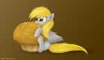  amber_eyes blonde_hair brown_background cutie_mark derpy_hooves_(mlp) equine female feral food friendship_is_magic hair horse mammal mn27 muffin my_little_pony pegasus plain_background pony simple_background solo wings 