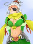  1girl alfa_system breasts earrings eyepatch gloves green_eyes grey_hair jewelry long_hair midriff navel ponytail qq_selesneva short_shorts shorts smile tales_of_(series) tales_of_innocence 