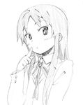  akiyama_mio alternate_hairstyle black_eyes black_hair blush greyscale hime_cut k-on! long_hair looking_at_viewer monochrome nome_(nnoommee) sakuragaoka_high_school_uniform school_uniform solo uniform 