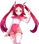 bad_id bad_pixiv_id blush bow hair_bow light_smile long_hair m_(wwwwwaa) red_eyes red_hair rommy_(tales) skirt solo tales_of_(series) tales_of_the_tempest thighhighs twintails white_background white_legwear zettai_ryouiki 