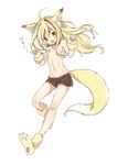  1boy afuro_terumi ahoge animal_ears bell bell_collar blonde_hair collar fox_ears fox_tail inazuma_eleven inazuma_eleven_(series) long_hair male male_focus navel nipples open_mouth powd red_eyes shorts simple_background solo tail trap white_background 