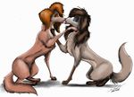  brown_fur canine crossover female feral feral_on_feral fur grey_fur irish_setter kissing lesbian mammal oliver_and_company plain_background rita rita_(disney) saluki sasha sasha_la_fleur white_background 