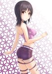  1girl artist_request ass bare_shoulders black_hair breasts brown_eyes itsuwa looking_at_viewer looking_back medium_breasts pants short_hair solo standing to_aru_majutsu_no_index 
