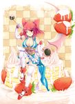  ;q adapted_costume breasts cake choker cleavage covered_nipples cream elbow_gloves food fruit gloves hair_bobbles hair_ornament heart high_heels highres ichirino_minagi large_breasts magical_girl one_eye_closed onozuka_komachi platform_footwear platform_heels red_eyes red_hair scythe shoes short_hair solo strawberry thighhighs tongue tongue_out touhou two_side_up white_legwear 