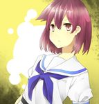  kamome_(miuaka1997) miyanaga_teru red_eyes red_hair saki school_uniform shiraitodai_school_uniform short_hair solo 