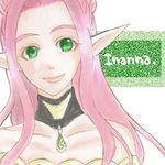  1girl alfa_system bare_shoulders character_name choker green_eyes inanna long_hair lowres pink_hair pointy_ears smile tales_of_(series) tales_of_innocence 