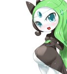  1girl blue_eyes blush green_hair meloetta mizone pixiv_manga_sample pokemon pregnant 