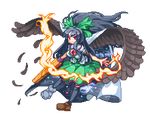  arm_cannon bad_id bad_pixiv_id bird_wings black_hair bow cape feathers full_body hair_bow kou_2008 long_hair lowres pixel_art red_eyes reiuji_utsuho short_sleeves solo third_eye touhou transparent_background very_long_hair weapon wings 