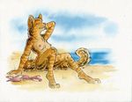  beach breasts cat eyes_closed feline female mammal nipples nude outside ruaidri sand seaside solo 