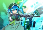  assault_rifle bad_proportions blue_eyes blue_hair error finger_on_trigger gloves gun hair_bobbles hair_ornament hat holding holding_gun holding_weapon kawashiro_nitori long_skirt long_sleeves m4_carbine rifle ryuu_(multitask) short_hair skirt smile solo touhou two_side_up vertical_foregrip weapon wide_sleeves zoom_layer 