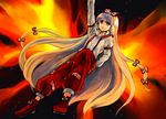  arm_strap arm_up fiery_wings fire flying fujiwara_no_mokou highres itirirenn long_hair long_sleeves orange_eyes pants shoes silver_hair solo suspenders touhou very_long_hair wings 