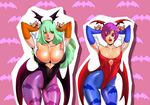  2girls breasts capcom caramelldansen demon_girl green_hair hdkg large_breasts lilith_aensland morrigan_aensland multiple_girls pixiv_thumbnail purple_hair resized succubus vampire_(game) 