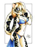  clothed clothing feline female leopard looking_at_viewer mammal michele_light skimpy snow_leopard solo 