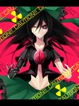  alternate_costume bad_id bad_pixiv_id black_hair black_sclera black_wings bow breasts caution dark_persona gloves grin hair_bow highres kannagi_lshelda medium_breasts mismatched_sclera no_wings radiation_symbol red_eyes reiuji_utsuho smile solo third_eye touhou wings 