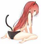  animal_ears barefoot bikini cat_ears cat_tail feet from_behind la-na leaning_forward long_hair looking_back original plantar_flexion red_eyes red_hair simple_background sitting soles solo swimsuit tail wariza white_background 