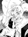  :o asphyxiation bed bow breathplay choking dead deat death dying empty_eyes female frills guro hair_ribbon kirisame_marisa maid monochrome open_mouth ribbon saliva tears touhou yoshinome 