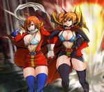  2girls ahoge breasts cape explosion hdkg large_breasts multiple_girls orange_hair pixiv_thumbnail resized scarf twintails 