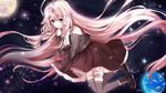  ahoge an-mar bare_shoulders blue_eyes braid earth highres ia_(vocaloid) long_hair pink_hair skirt solo space thigh_strap thighhighs twin_braids very_long_hair vocaloid 