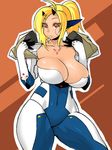  1girl blonde_hair breasts cleavage hdkg large_breasts phantasy_star phantasy_star_universe pixiv_thumbnail pointy_ears resized solo 