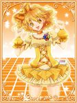  bow character_name choker corset cure_pine fresh_precure! hair_bow hair_ornament heart heart_hair_ornament mudora orange_(color) orange_background orange_choker orange_eyes orange_hair precure short_hair side_ponytail skirt smile solo wrist_cuffs yamabuki_inori yellow_skirt 