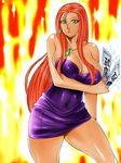  breasts cleavage dress fire ghost_sweeper_mikami hdkg jewelry large_breasts mikami_reiko necklace orange_hair pixiv_thumbnail resized 