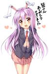  :d animal_ears blush bunny_ears hands_together heart long_hair open_mouth own_hands_together pink_hair piromizu red_eyes reisen_udongein_inaba skirt smile solo touhou translated 