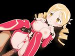  1girl animated animated_gif bangs blonde_hair blush breasts censored collar crotchless_panties garter_belt garter_straps garters insertion latex mahou_shoujo_madoka_magica missionary nipples panties seismic sex simple_background solo_focus tomoe_mami twintails underwear vaginal yellow_eyes 