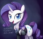  blue_eyes clothing crossdressing cutie_mark english_text equine female feral flower friendship_is_magic fur hair horn horse inviting long_hair looking_at_viewer mammal my_little_pony negativefox open_mouth pony purple_hair rarity_(mlp) smile solo text unicorn white_fur 