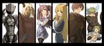  4girls androgynous android_(elona) bad_id bad_pixiv_id black_angel_(elona) black_cat_(elona) blonde_hair cat cloak column_lineup cute_fairy_(elona) defender_(elona) dress elona exile_(elona) fairy golden_knight_(elona) harusame_(rueken) highres multiple_girls pantyhose ribbon robe robot staff twintails weapon white_hair wings 