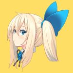  1girl ahoge akino_sora black_neckwear black_ribbon blonde_hair blue_bow blue_eyes blue_flower blue_rose bow closed_mouth commentary_request flower from_side hair_bow highres long_hair looking_at_viewer looking_to_the_side mirai_akari mirai_akari_project neck_ribbon portrait ribbon rose side_ponytail solo wing_collar 