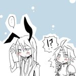  ahoge animal_ears armor blue_background blush braid breasts bunny_ears kona_sleipnir long_hair monochrome open_mouth short_hair sodia tales_of_(series) tales_of_vesperia yuri_lowell 