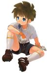  blue_eyes brown_hair full_body gloves inazuma_eleven inazuma_eleven_(series) male_focus shiogochi socks solo tachimukai_yuuki whistle 