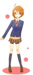  1girl ahoge braid breasts mole necktie open_mouth orange_hair purple_eyes school_uniform shoes short_hair skirt socks sodia tales_of_(series) tales_of_vesperia 