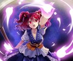  bad_id bad_pixiv_id chocho_(homelessfox) coin hair_bobbles hair_ornament holding obi onozuka_komachi open_mouth red_eyes red_hair sash scythe solo touhou two_side_up 