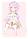  1girl blush breasts elf elnowar_seylan endro! highres midriff navel panties pointy_ears purple_eyes purple_hair small_breasts solo underwear white_panties 