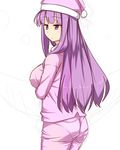  ass breast_hold breasts from_behind hat long_hair nightcap pajamas pantylines patchouli_knowledge purple_eyes purple_hair solo tori_(minamopa) touhou 