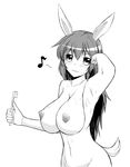  animal_ears armpits blush breasts bunny_ears charlotte_e_yeager greyscale large_breasts long_hair monochrome musical_note navel nipples nude puffy_nipples sei_kazuyoshi smile solo strike_witches sweat tail toothbrush world_witches_series 