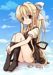  air bad_id bad_pixiv_id blonde_hair blue_eyes boots kamio_misuzu long_hair oumi_neneha panties pantyshot pantyshot_(sitting) ponytail school_uniform sitting solo underwear very_long_hair 