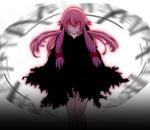  cloak evil_grin evil_smile gasai_yuno glowing glowing_eyes grin hayashi_custom image_sample light_trail long_hair md5_mismatch mirai_nikki pink_hair pixiv_sample red_eyes smile twintails 