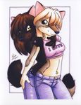  anthro canine duo embracing female fox lesbian looking_at_viewer mammal michele_light naval_piercing navel_piercing piercing 