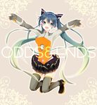  aqua_hair blue_eyes copyright_name gradient_hair hatsune_miku headphones kneeling kuromame long_hair multicolored_hair odds_&amp;_ends_(vocaloid) open_mouth outstretched_arms project_diva_(series) project_diva_f skirt solo spread_arms thighhighs twintails very_long_hair vocaloid 