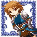  1girl armor belt bike_shorts braid breasts brown_eyes brown_hair gauntlets gloves lowres mole short_hair sodia tales_of_(series) tales_of_vesperia 