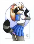  clothed clothing female mammal michele_light panties raccoon schoolgirl skimpy skirt solo student underwear uniform upskirt 
