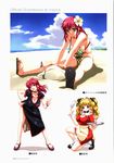  absurdres apron artbook beach bent_over bikini blonde_hair blue_eyes boin breasts china_dress chinese_clothes choker cleavage dress feet flip-flops flower food green_eyes hair_flower hair_ornament hanging_breasts happoubi_jin happy hibiscus high_heels highres huge_breasts ice_cream iihara_nao leaning_forward long_hair looking_at_viewer maid maid_headdress multiple_girls ocean open_mouth pink_hair sand sandals shoes smile soles strap_gap swimsuit toes tsukushino_mitsugu waitress wristband 