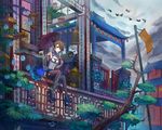  architecture birdcage cage decck east_asian_architecture lantern original snake solo thighhighs umbrella 