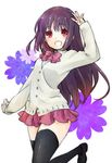  achiga_school_uniform cardigan flower hal_i long_hair matsumi_kuro open_mouth ribbon saki saki_achiga-hen skirt smile solo thighhighs 