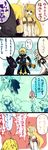  4koma ahoge aqua_(tales_of_symphonia) bare_shoulders blonde_hair blue_eyes blue_hair blush breasts brown_hair cat comic creature detached_sleeves elbow_gloves emil_castagnier eyes_closed flower gloves highres long_image marta_luadli open_mouth red_eyes scarf skirt sparkle tales_of_(series) tales_of_symphonia tales_of_symphonia_knight_of_ratatosk tall_image tenebrae 